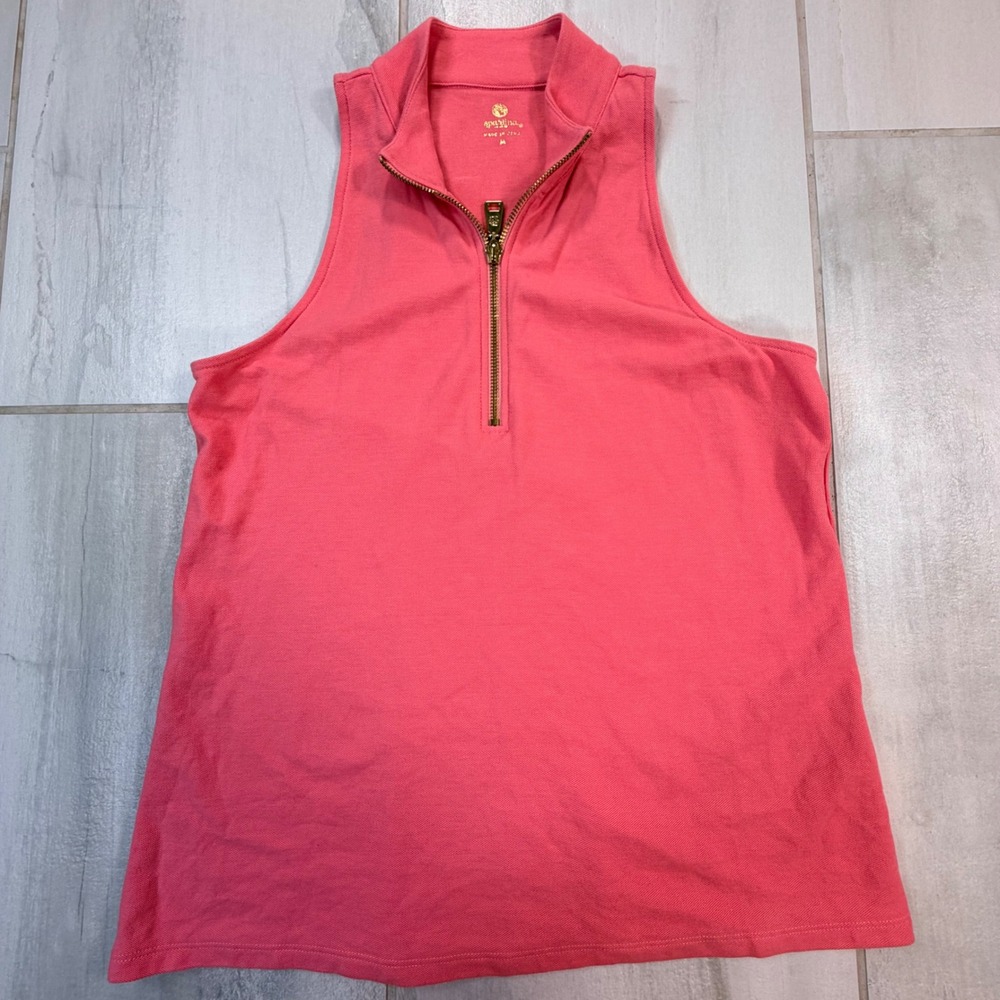 Spartina 449 Womens Pink Cotton Pique Quarter Zip Sleeveless Polo Shirt Size M